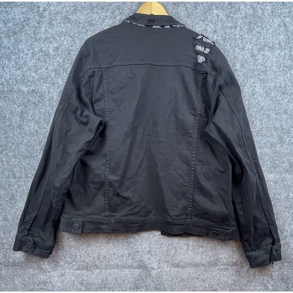 KDNK Denim Jacket Mens Extra Large Black Ripped Thrashed Paisley Grunge Rocker - Picture 4 of 7